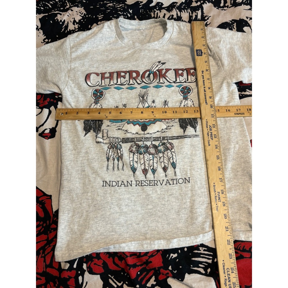 Vintage Cherokee Indian Reservation Graphic T-Shirt Heather Grey Short Sleeve - Picture 6 of 6